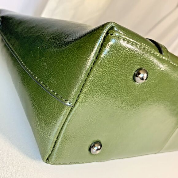 MDBM Maison de Beauté Provence Green Leather Front Pocket Tote Handbag w/ pouch - Picture 10 of 16
